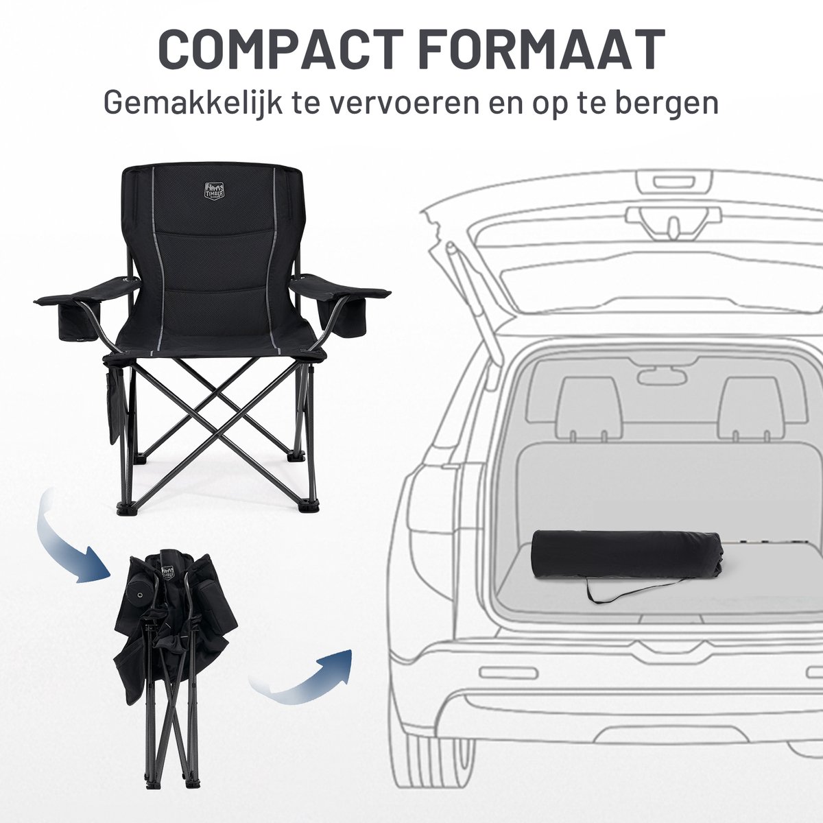 TIMBER RIDGE Campingstoel - Comfortabel & Opvouwbaar - 200KG draagvermogen - Met bekerhouder & zijvak - Voor camping & vissen - Zwart — cadeau in Sport & Outdoor - foto 8
