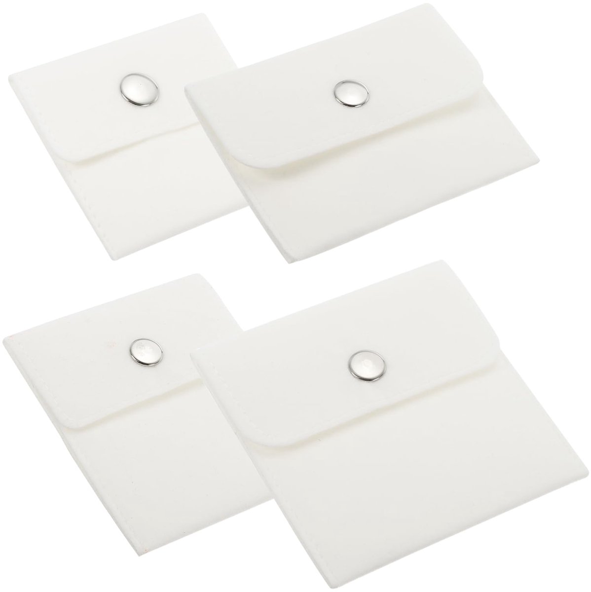 Sieradentasje, 4 maten fluwelen zakjes met drukknop, draagbare opbergtas voor oorbellen, armbanden, kettingen, ringen, horloge, wit
