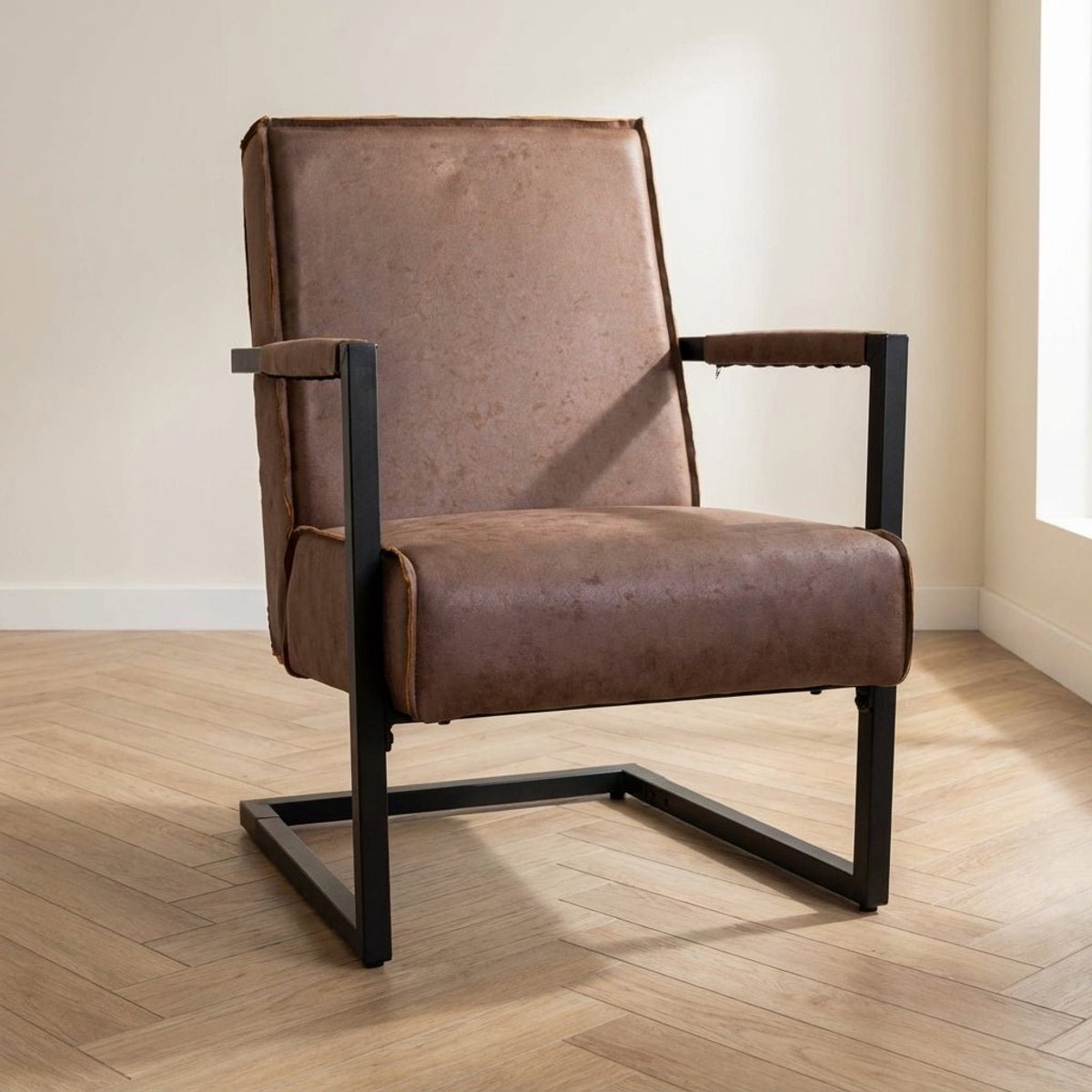 Dimehouse Industriële fauteuil taupe eco-leer Tiger - Leer - Industrieel