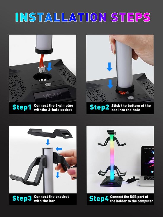 RGB Headset Standaard met Verlichting van Merkloos — afbeelding 5