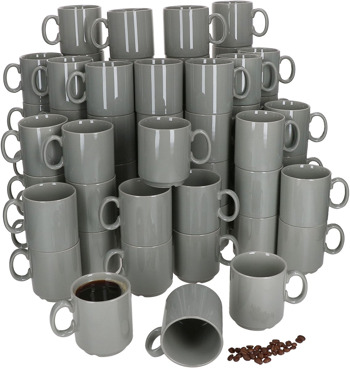 Set van 72 EVENT stapelbare koffiemokken GRIJS porselein 250 ml