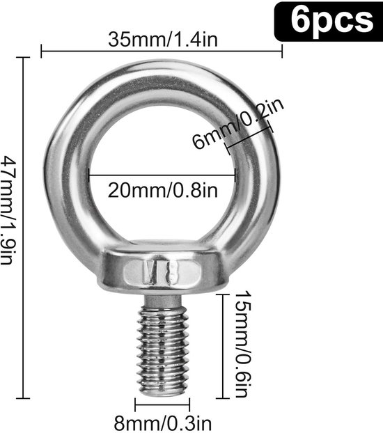 Oogbout met ring en moer RVS316
