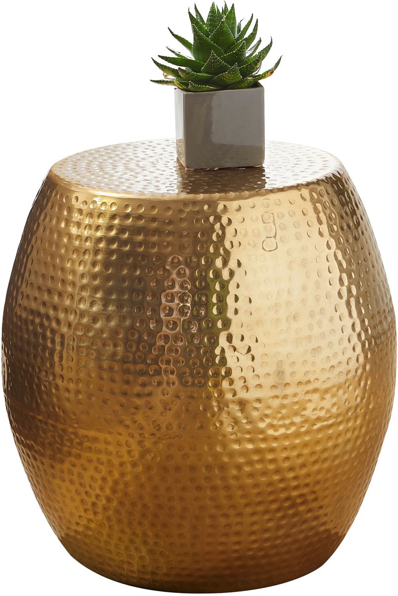 PETRO 42 x 42 x 42 cm aluminium gouden tafel oosterse rond | Designtafeltafel metaal Modern | Antischisch Schmal | Kleine Hammerschlag Abstelltisch