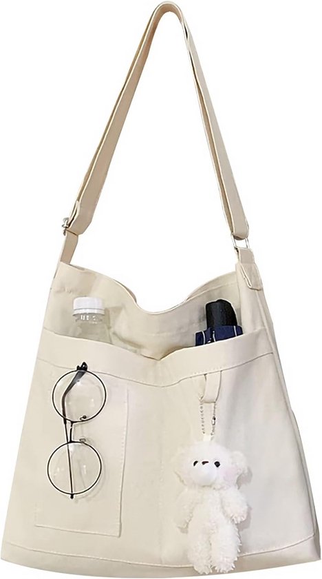 Canvas Messenger Bag, grote hobo crossbody tas, vintage