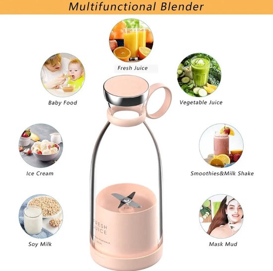 IBBO® - Draadloze Blender To Go - 350 ml - Mixer - USB - Smoothie maker voor onderweg - Draagbare Mini blender - Mixer voor smoothies - Draadloos opladen - voor gezonde drankjes - Roze van IBBO — afbeelding 4