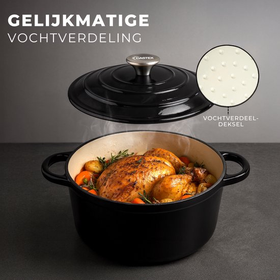 Castey platte braadpan, 28 cm, met deksel 28 cm, perfecte warmteverdeling, veilige en uiterst zachte siliconen handgrepen