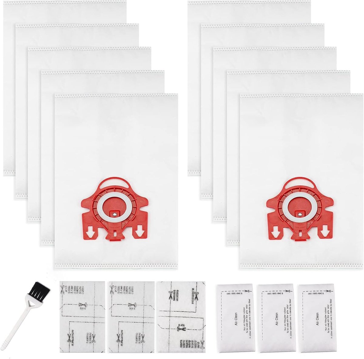 Vervangende GN-stofzakken (10 stofzakken + 3 filtersets + 1 borstel) geschikt voor Miele Classic C1, Complete C2, Complete C3, S227/S240, S270, S400, S2, S5 en S8 serie stofzuigers met stofreservoir.
