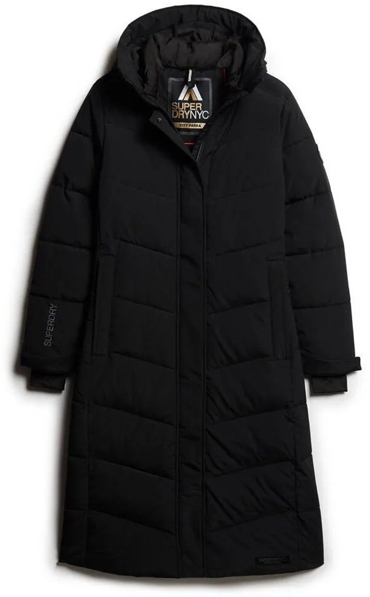 Superdry Lange gewatteerde City Chevron jas Dames Gewatteerde jassen Zwart