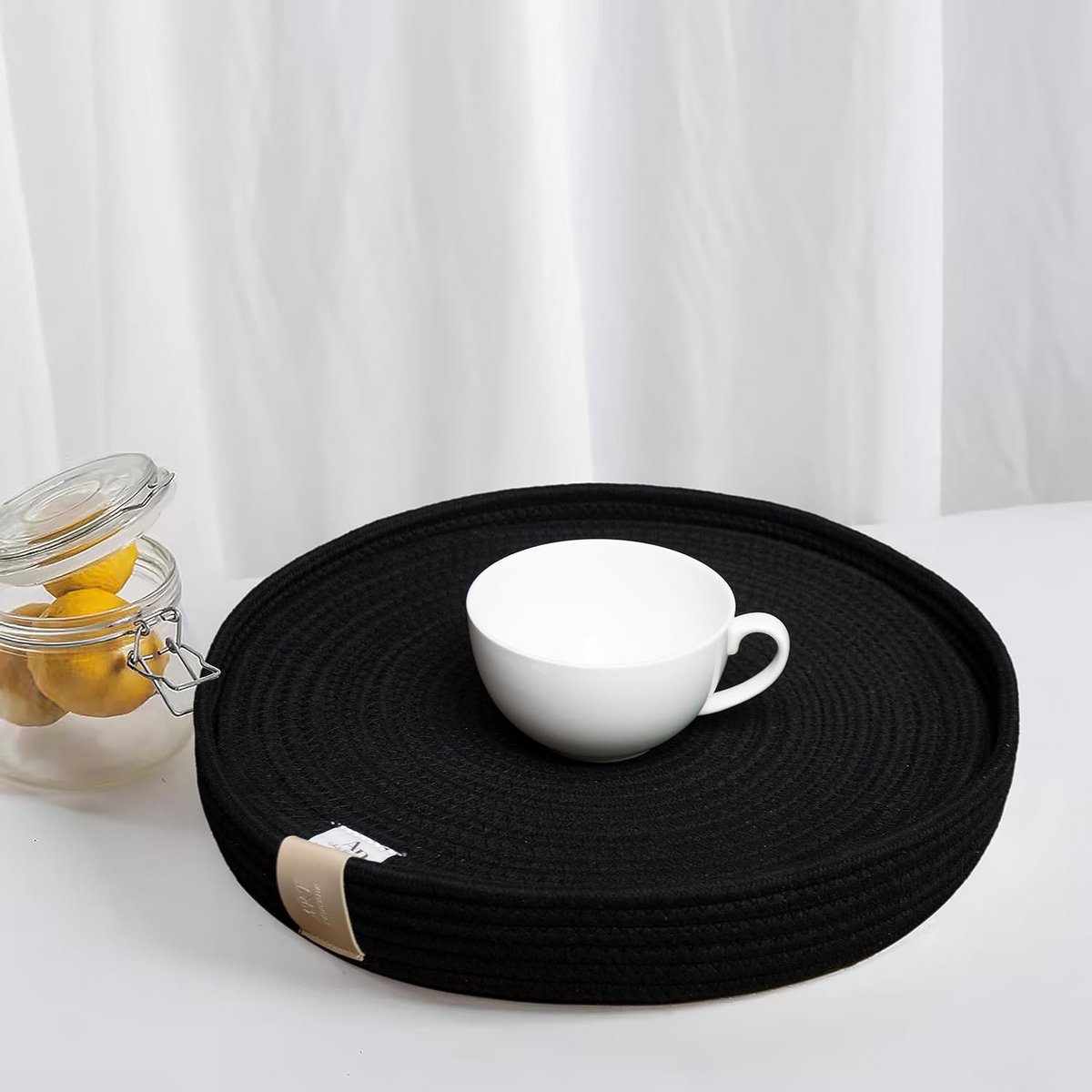 Set van 4 Ronde Geweven Placemats 33 cm met Houder - Antislip en Hittebestendig