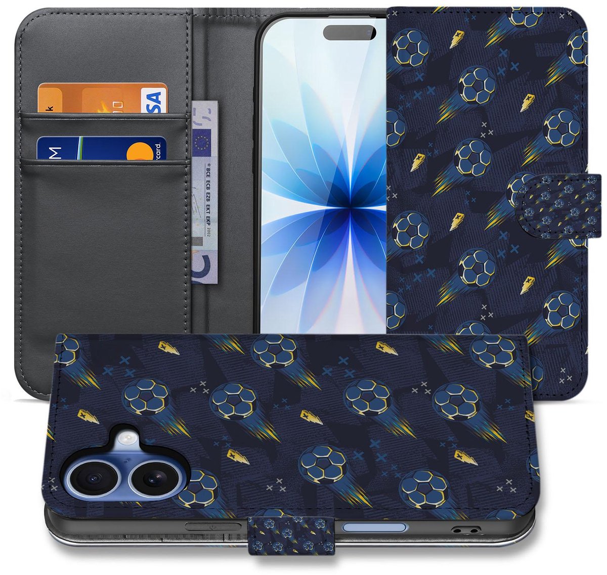 Apple iPhone 17 Hoesje Voetbal Design PU Leer Met 3 Pasjes