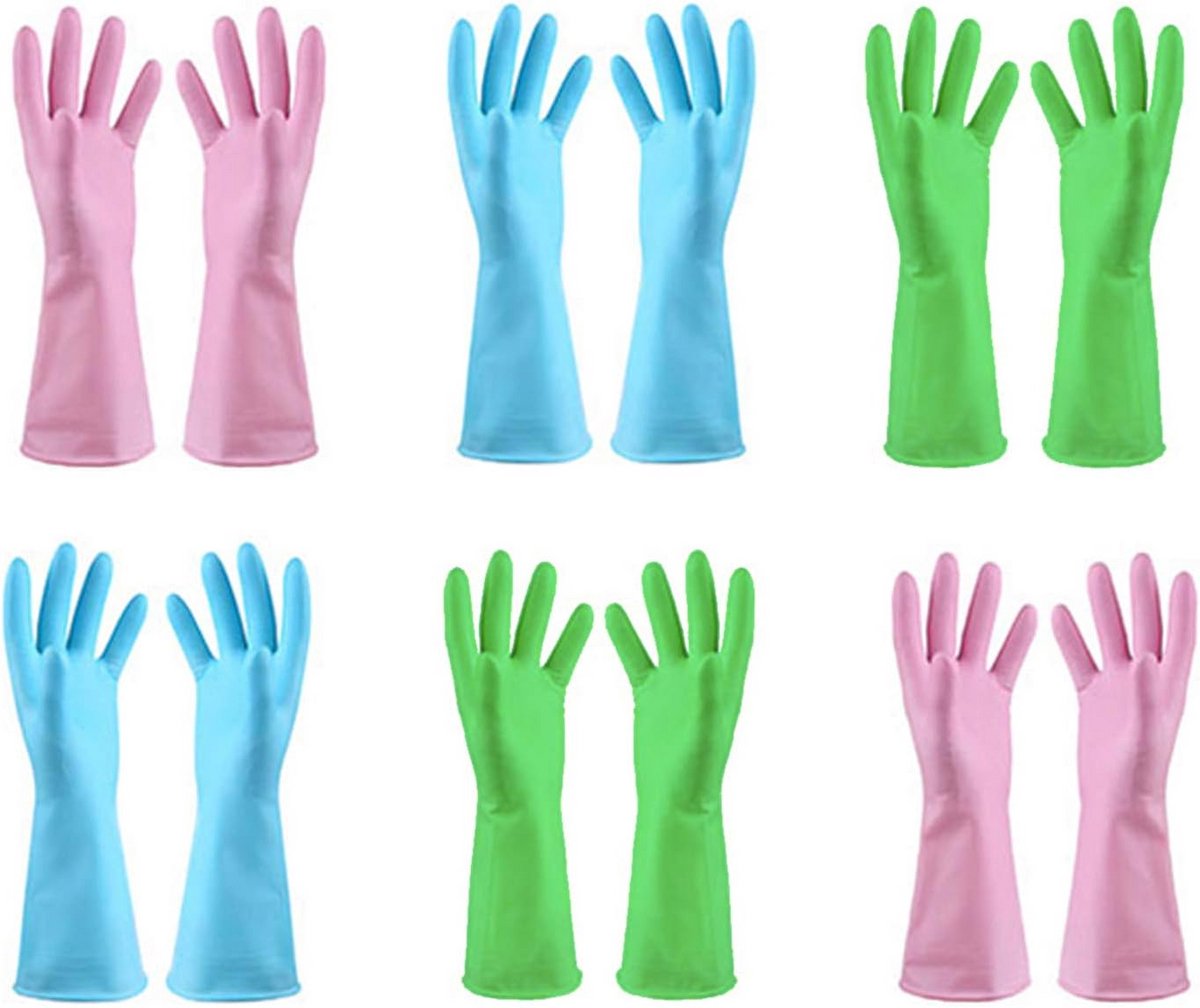 Set van 6 Herbruikbare Antislip Huishoudhandschoenen voor Keuken en Schoonmaak