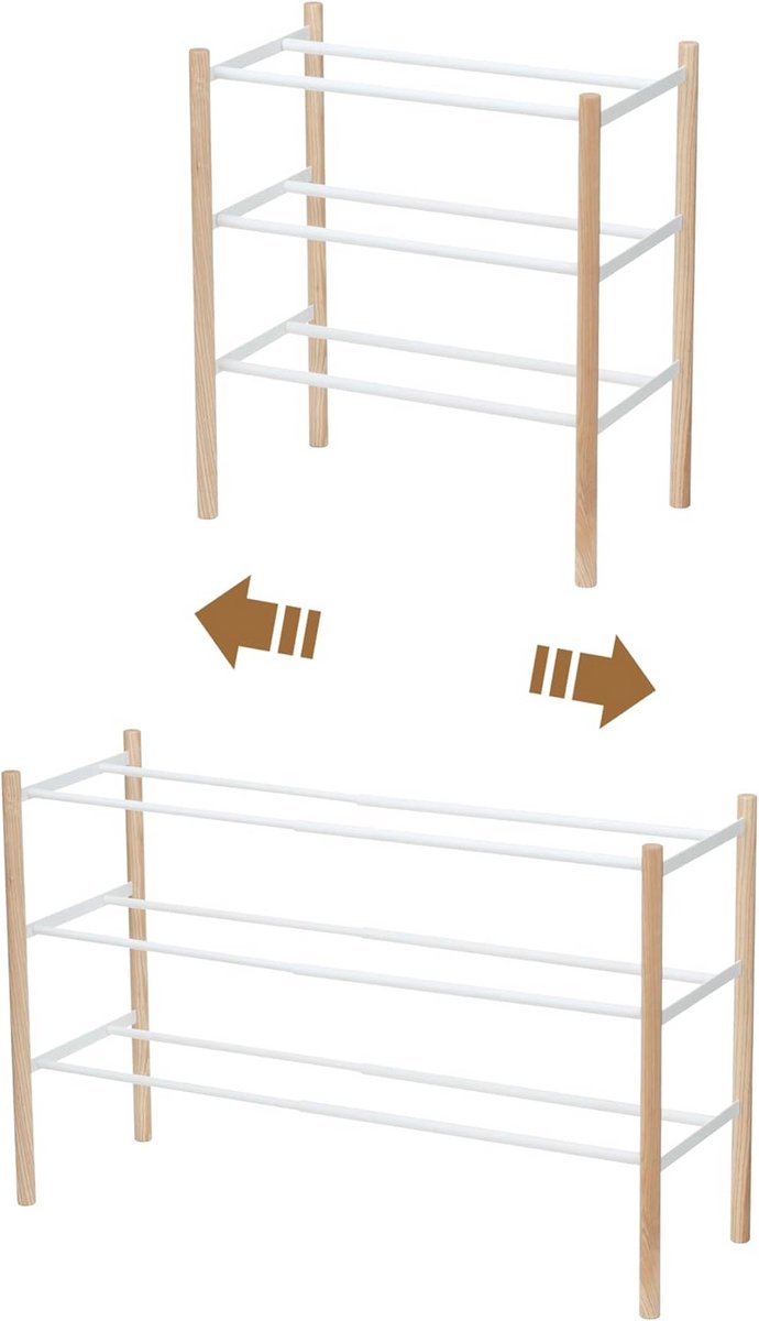 Uitschuifbaar Schoenenrek Wit 3 Verdiepingen Staal Hout Minimalistisch