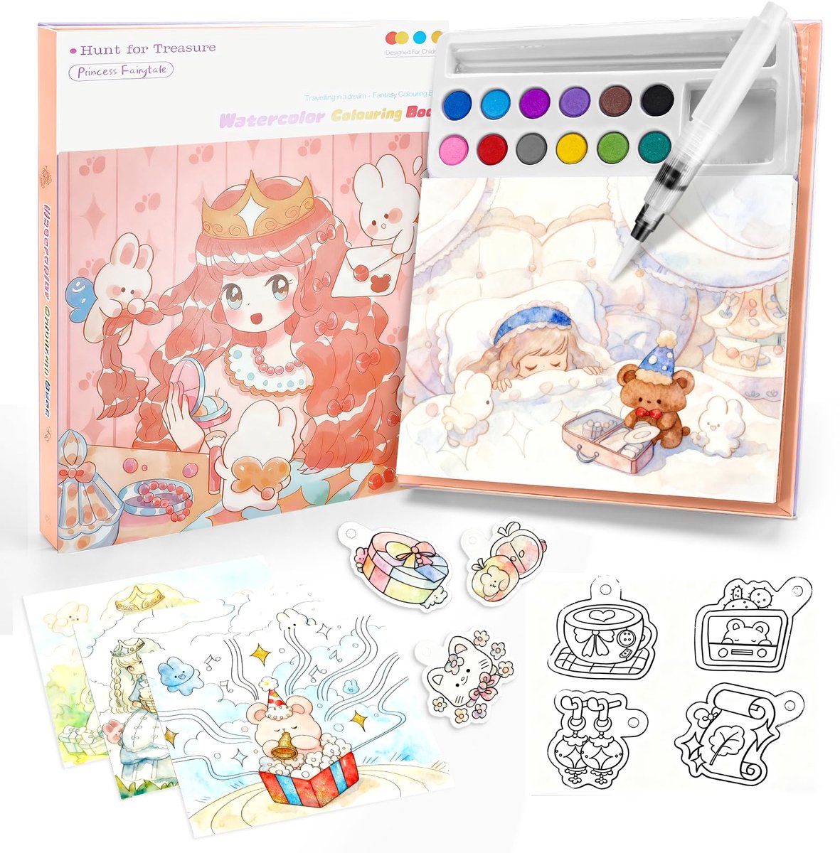 Kraftverdia Waterverf Kleurboek – 12 Kleur 3-in-1 Teken Set – Tekenboek voor Kinderen – Geschikt voor 3 Jaar en Ouder – Vakantiecadeaus – Schoolstart Cadeau