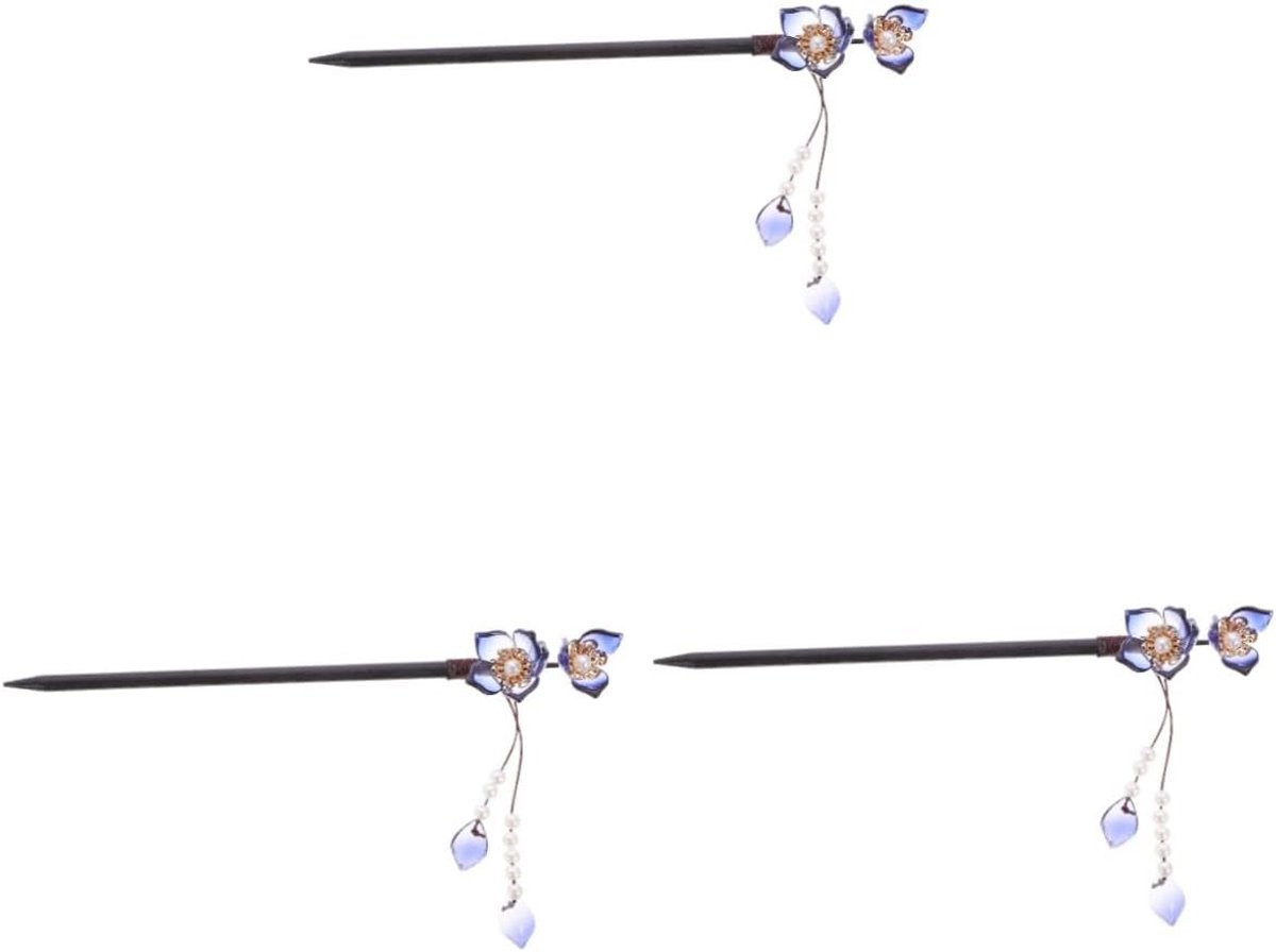 Set van 3 Houten Haarspelden met Bloemdecoratie - Chinese Stijl