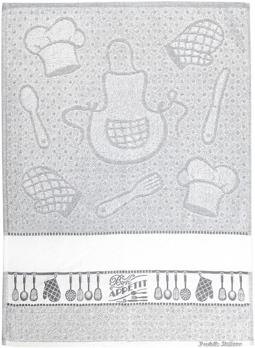 Theedoek 50x70 cm Grijs Absorberend Katoen met Borduurstrook