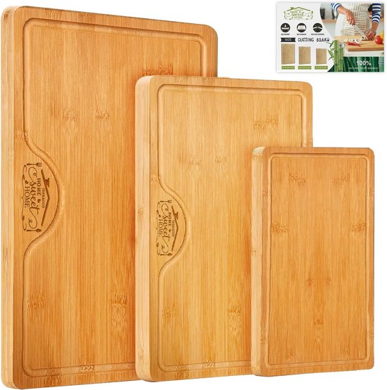 Bamboe Snijplank met Groef voor Vloeistoffen (45 x 31cm) – Grote Snijplank van Hout voor Vlees, Kaas