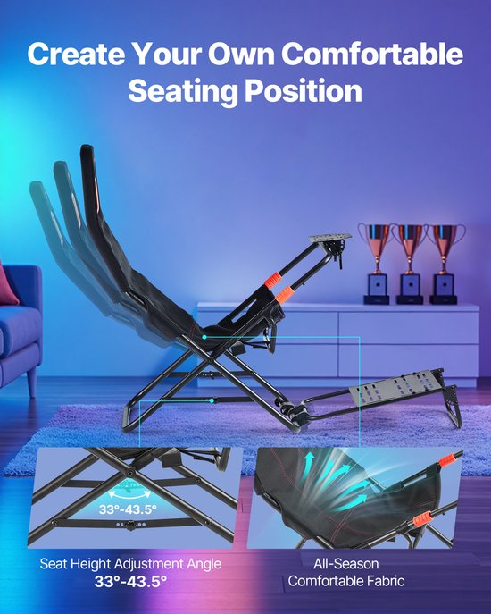 VEVOR Stuurwielstandaard, Opvouwbare en Verstelbare Cockpit voor Racesimulator, 620 mm Breed, Compatibel met Logitech G923/G920/G29, Thrustmaster T248p, Fanatec, Hori, Mad Catz, Zwart van Vevor — afbeelding 3