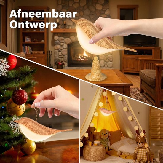 MUPOO Nachtlampje Kinderen Touch Bediening -bedlampjes leeslampjes Vogel-Draadloze Tafellamp Oplaadbaar & Dimbaar - 3 Lichtkleuren -Aromatherapie Functie - Sfeerverlichting Houtnerf Design-2 stuks van MUPOO — afbeelding 5