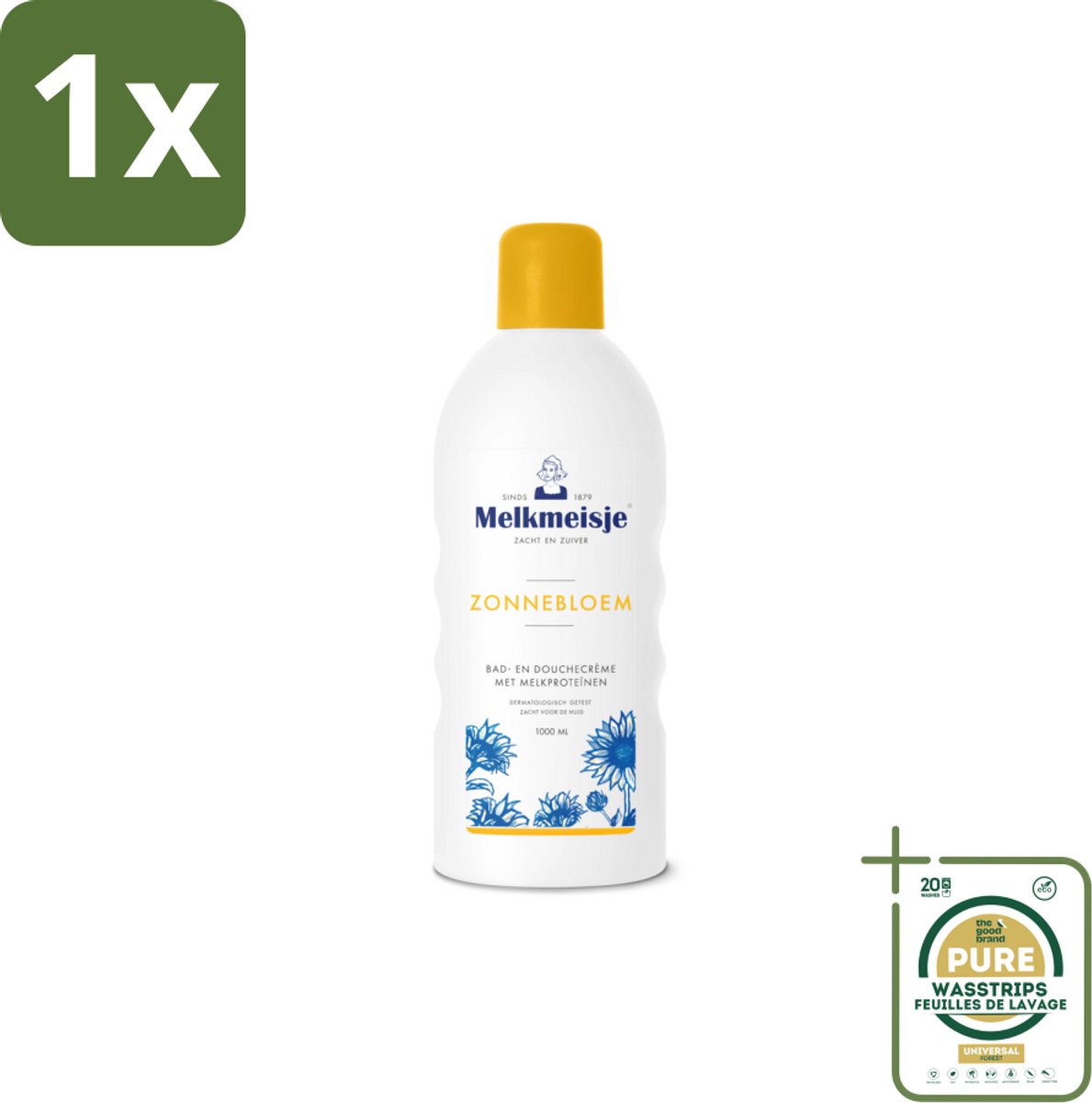 1 x Melkmeisje Bad en Douche Crème Zonnebloem en Melk 1000 ml- Douchecrème - Melkcrème - Bad En Douche - Melk En Zonnebloem - Huidverzorging