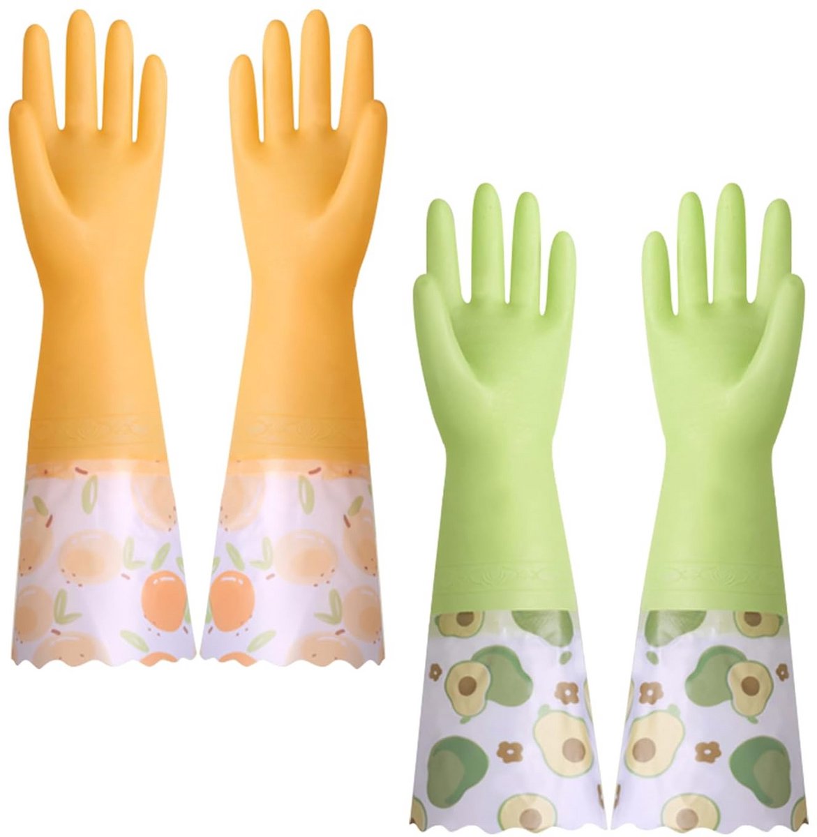 2 Paar Lange Rubberen Poets- en Huishoudhandschoenen met Voering - Waterdicht - 38 cm