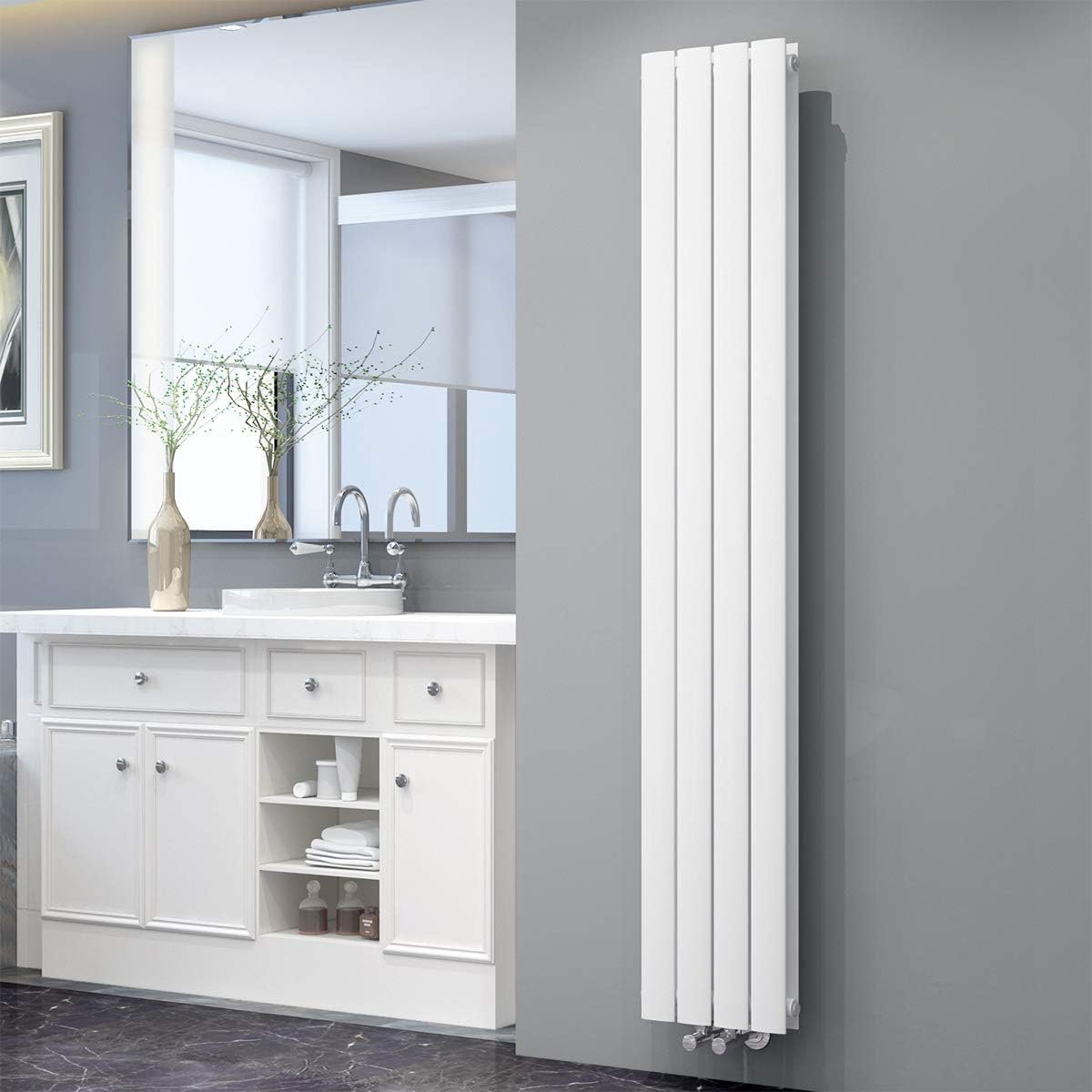 Verticale Paneelradiator Wit/Antraciet – Platte Badkamerradiator Hoog 180x30.8cm Dubbellaags