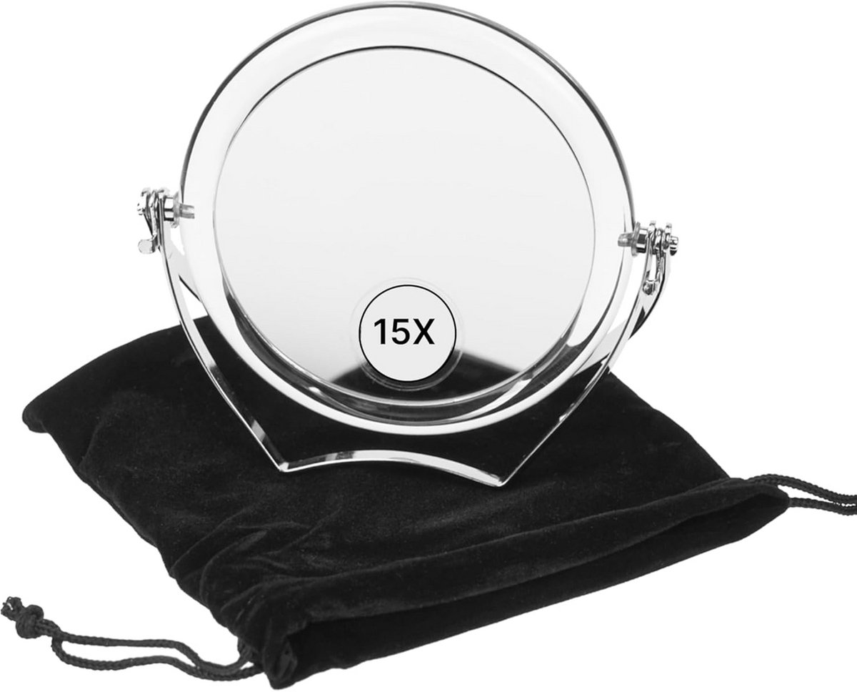 Staande Vergroting Spiegel 15x Met Standaard en Beschermhoes - Compact Reismodel