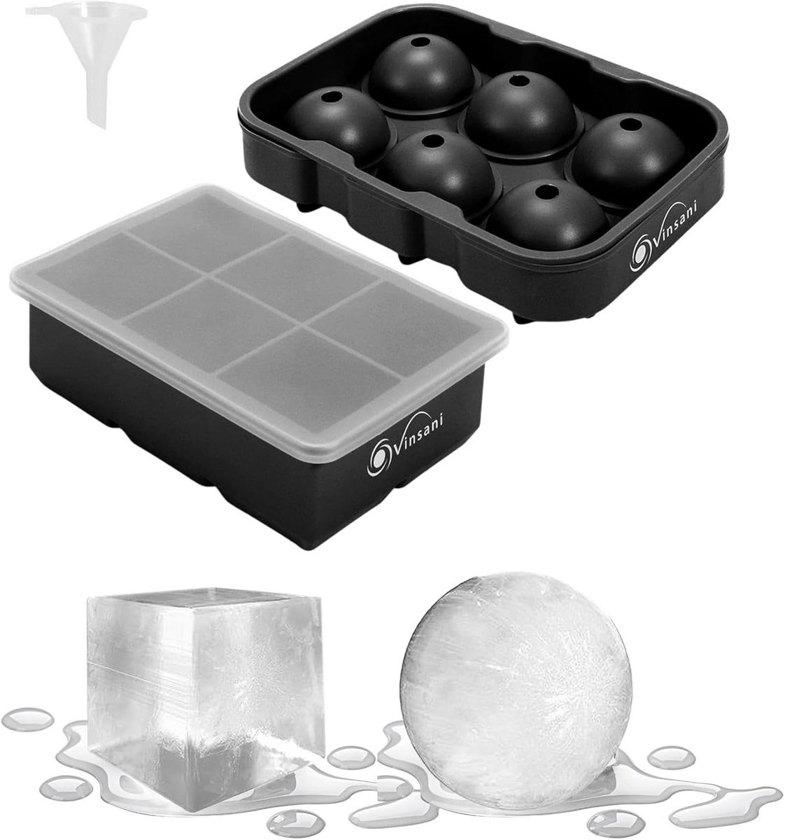 Flexibele Siliconen IJsblokjesvormen Set met Deksel voor Grote Blokjes en Bollen
