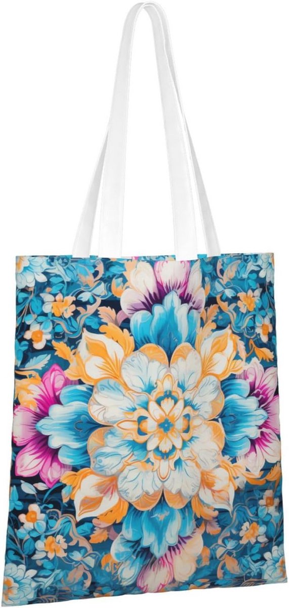 Grote Canvas Tote Tas met Bloemenprint - Shopper en Schoudertas voor Dames