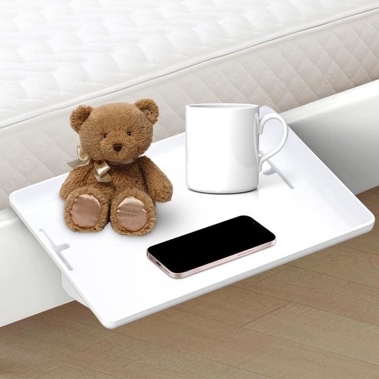 SOLEJAZZ Nachtkastje Plank voor Bed, Opvouwbaar Stapelbed Plankje Clip Op Nachtkastje College Slaapkamerkastje Caddy met Kop & Snoer Houder voor Bovenste Stapelbed Organisator Slaapkamer Nachtkastje, Wit