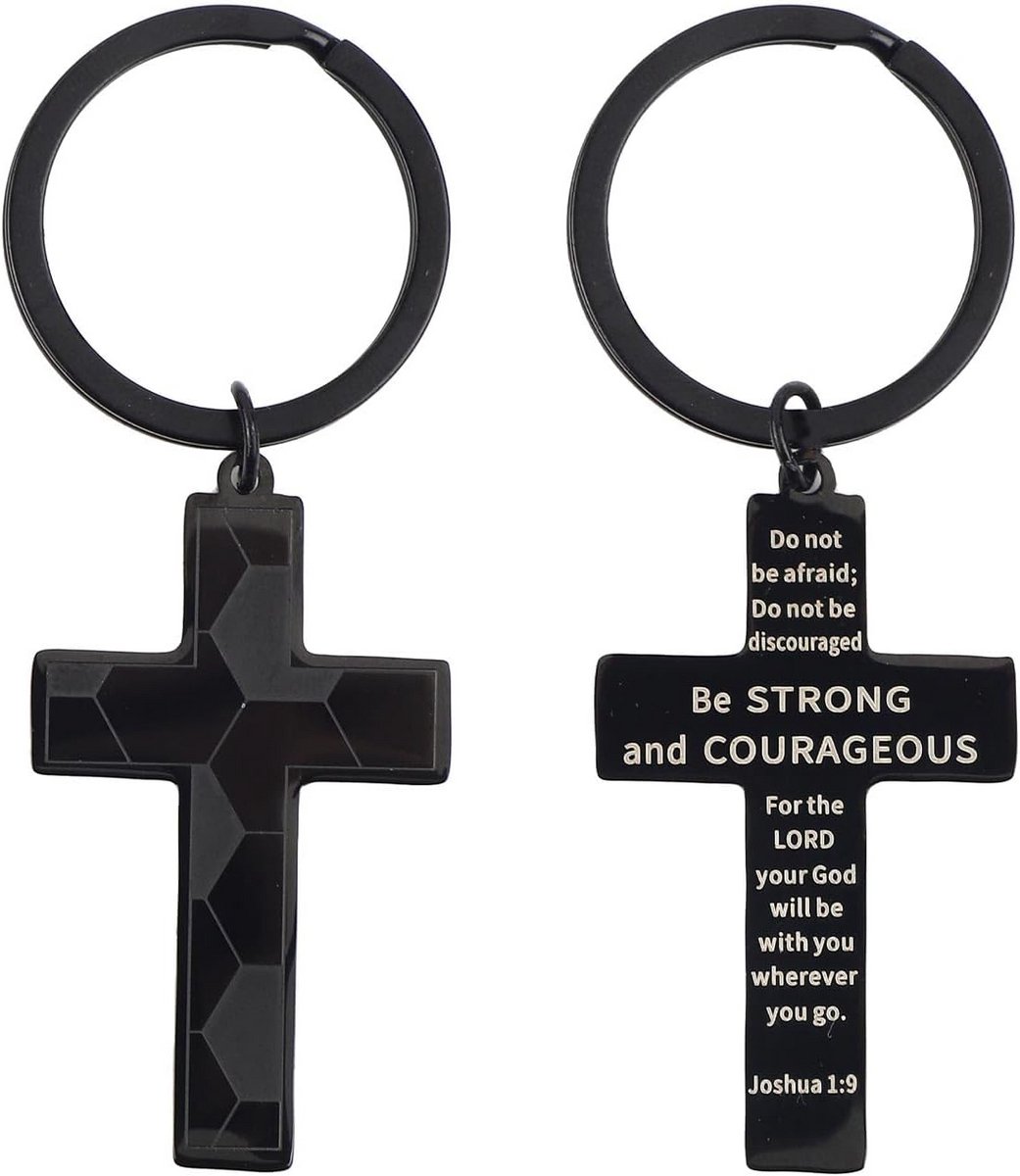 Set van 2 Kruis Sleutelhangers Spiritualiteit Roestvrij Staal Cadeau