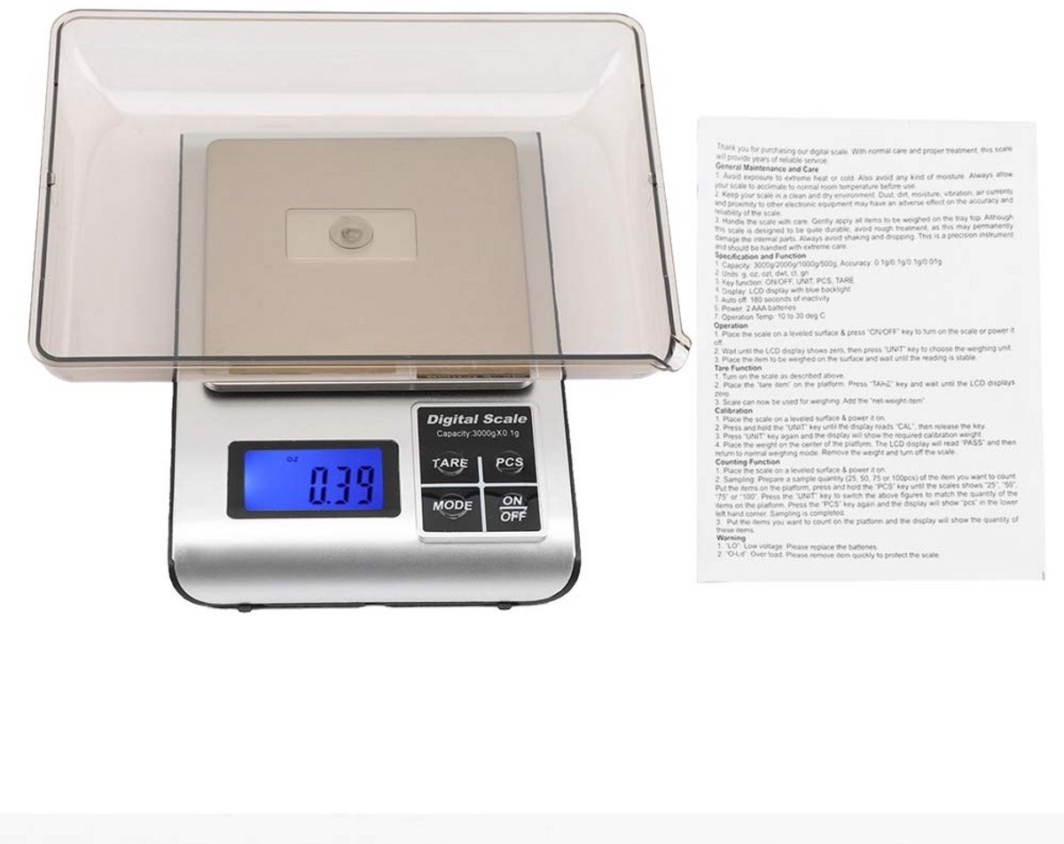 Digitale Keukenweegschaal RVS 3kg/1g met LCD Display voor Koken en Bakken