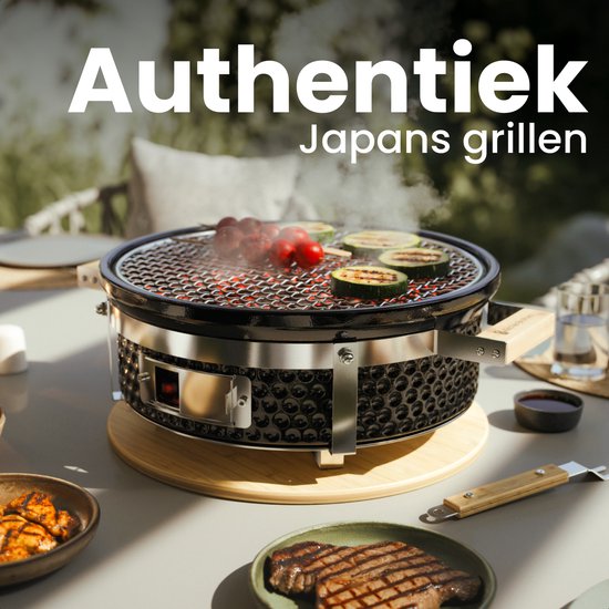 KitchenBrothers Kamado Hibachi Grill - BPA en PFAS Vrij - Houtskool Barbecue - Shichirin Tafelgrill - Ronde BBQ - Keramische Barbecue - Zwart van Merkloos — afbeelding 2
