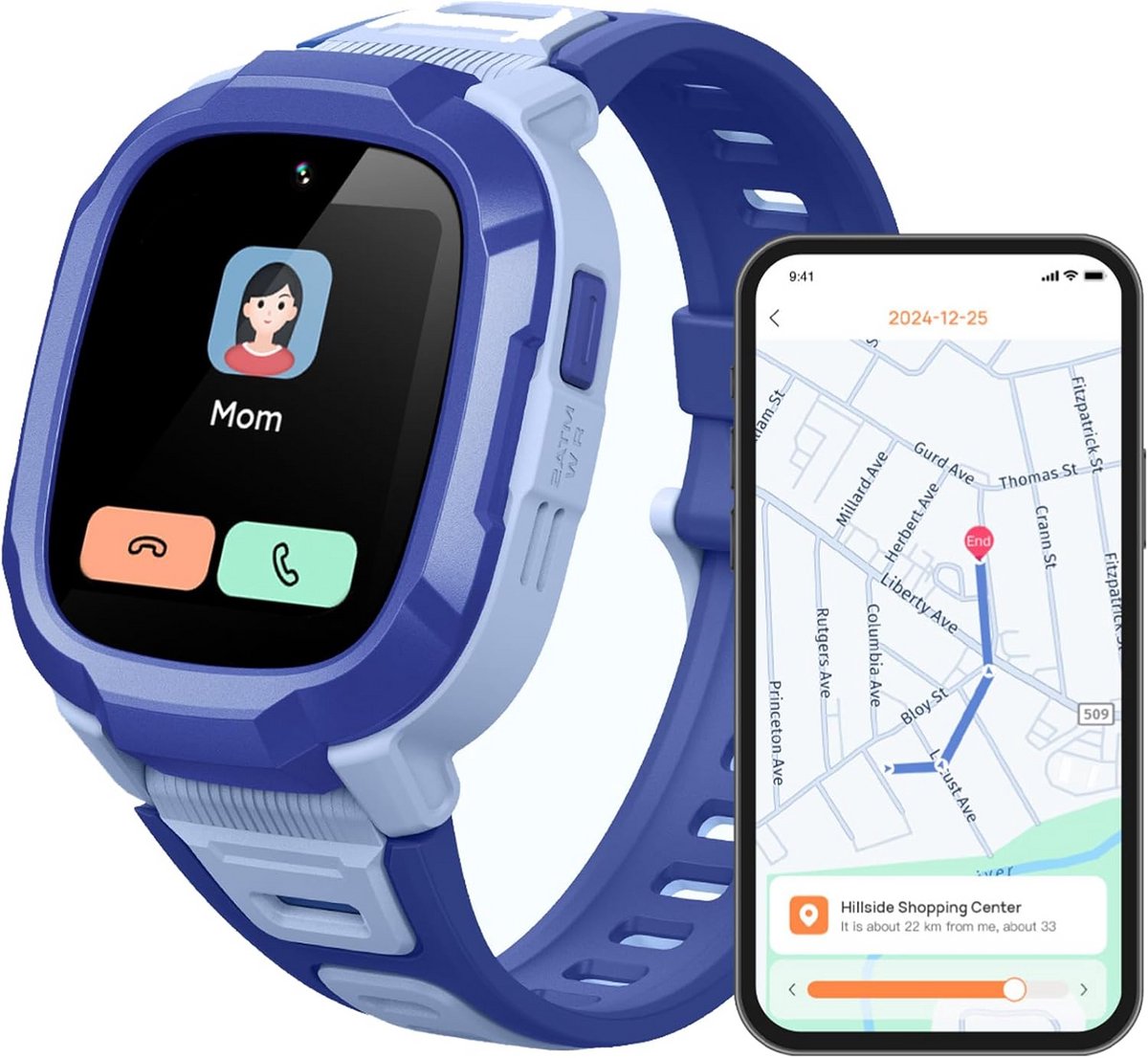 Kinder Smartwatch 4G GPS Tracker met Bellen, Camera en SOS Knop - Waterdicht Blauw