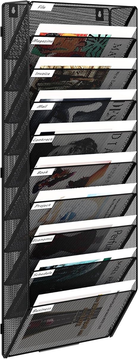 Stunq® 10 vakken samenstellen metaal A4 tijdschriften houder muur documenten opslag hangend magazijn organizer folders brochure dispenser, zwart