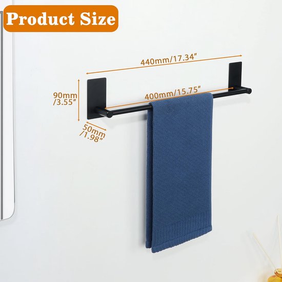 Joeji's Kitchen Porte Serviette Mural Salle De Bain 19cm - Barre Seche Serviette - Porte-Serviettes Acier INOX - Auto Adhésif 3M Solide Sans Perçage