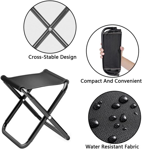 Campingstoelen -Vouwstoel - Kampeerstoel- Klapstoel -Campingkruk - Draagbare opvouwbare kruk - Opvouwbare kruk - Opvouwbare kampeerkruk - Met opbergtas - Draagvermogen tot 150 kg - Geschikt voor buitenactiviteiten, reizen, wandelen - Zwart — afbeelding 4