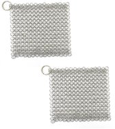 Ringreiniger - 2 Stuks - Metalen Borstel - RVS - Schoonmaakringen - Cleaner voor Gietijzeren Pannen - Schrubmatje - Maliënkolder Scrubber - Keukenaccessoires - Geschikt voor ijzeren potten en barbecues - 15x15 cm - Zilver