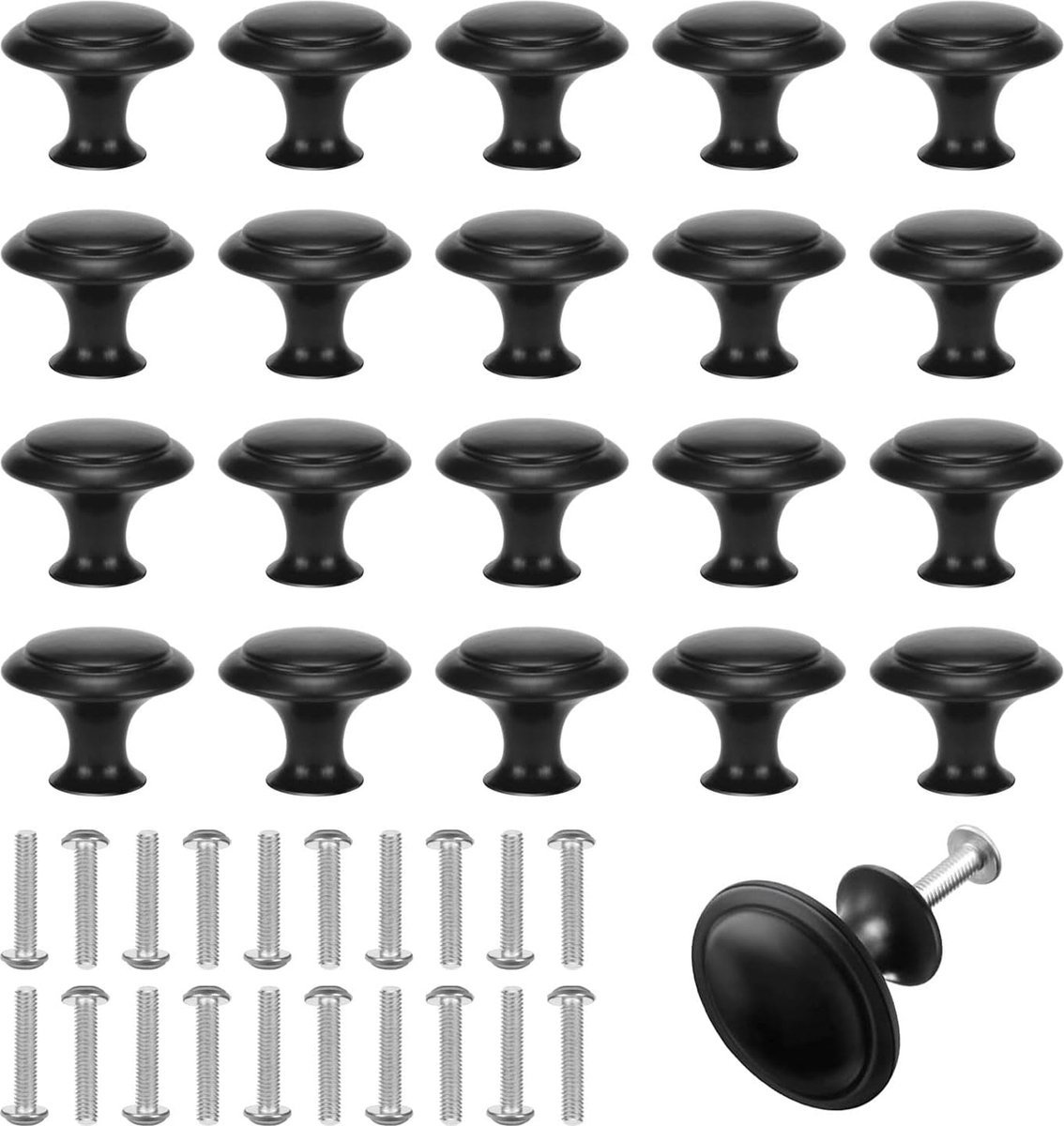 Stunq® 20 stuks meubelknoppen, kastknoppen, ladekast met 20 bevestigingsschroeven, 27 mm ladeknoppen voor kasten, dressoirs, schoenenkasten, laden en kledingkasten
