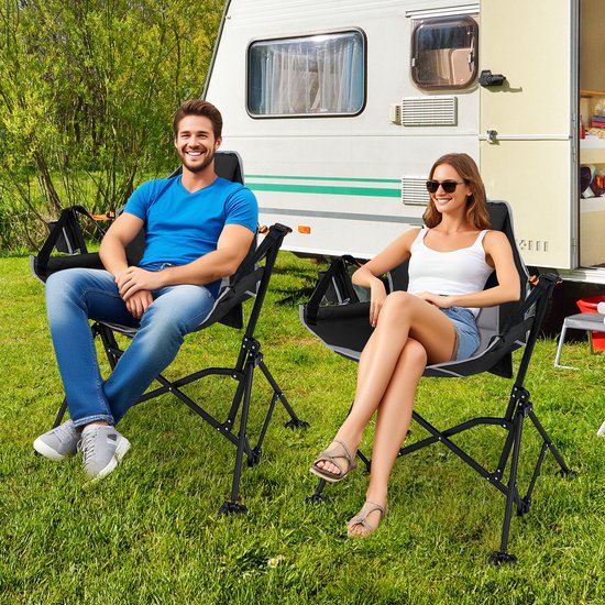 COSTWAY Opvouwbare campingstoel, klapstoel met verstelbare rugleuning, hoofdsteun en bekerhouder, vouwstoel, draagvermogen 150 kg, inclusief draagtas (zwart) van Costway — afbeelding 4
