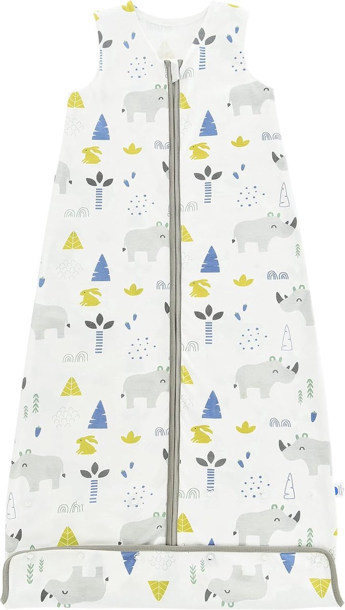 Stunq® Zomerslaapzak voor kinderen, 0,5 TOG, babyzomerslaapzak van 100% katoen, instelbare lengte, mouwloze pyjama voor jongens en meisjes, schattige neushoorns, 110 cm, babylengte 100-120 cm