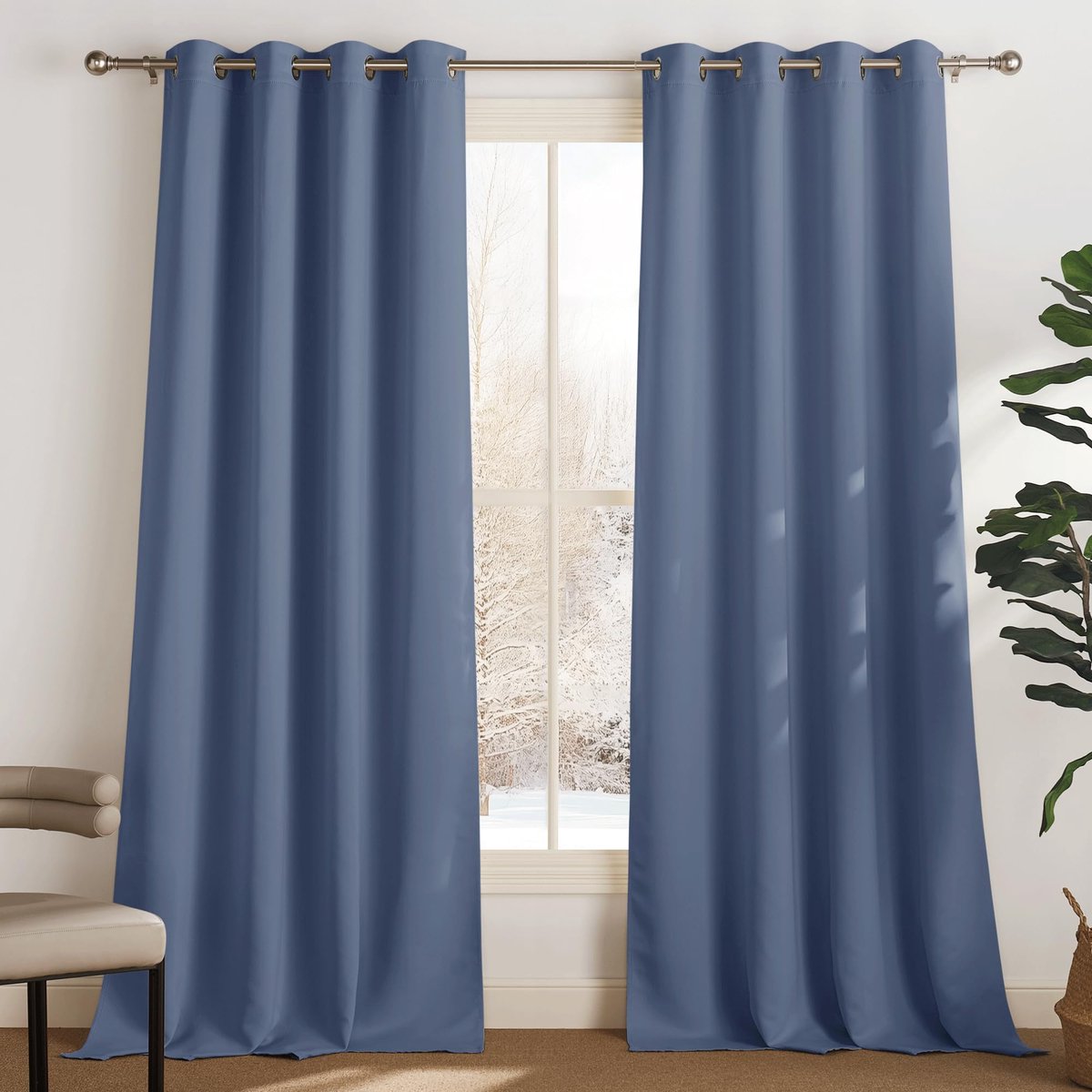 Unyqoos Donkerblauwe thermische gordijnen set van 2 voor verduistering en isolatie