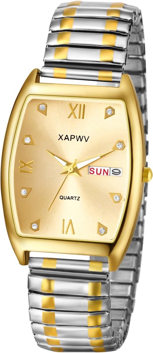 Elastisch Paar Polshorloges met Tonvormige Kast en Romeinse Cijfers