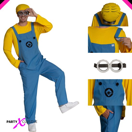 Partyxclusive Geel Cartoonfiguur Kostuum Heren Kostuum Heren Carnavalskleding Heren - Geel - Shirt/Broek/Hoofddeksel & Bril - Polyester - L