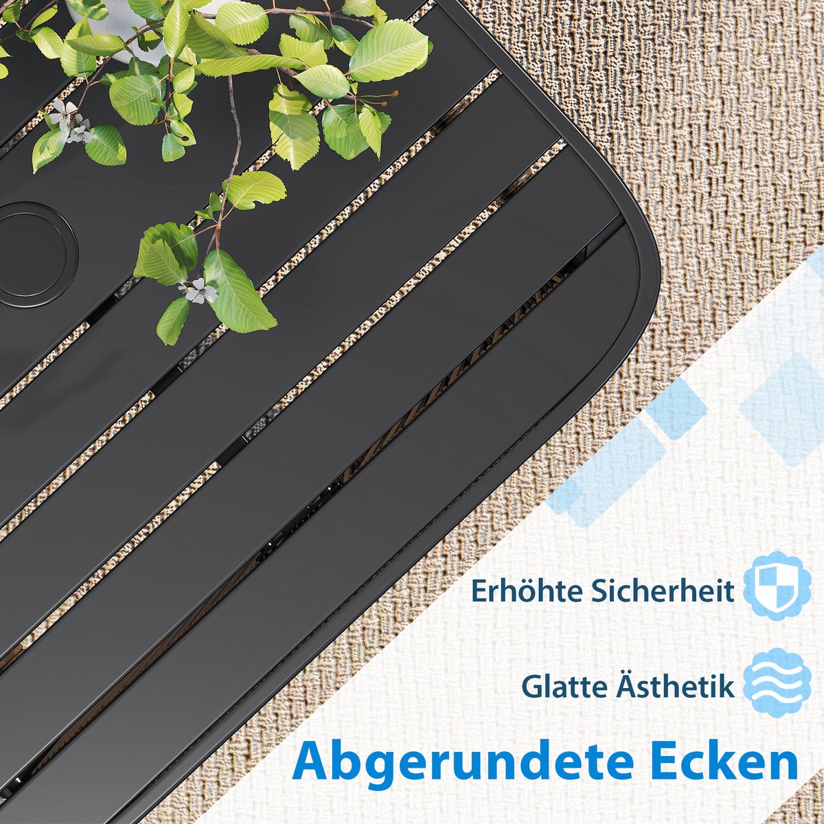 COSTWAY Bijzettafel voor buiten, weerbestendig, rotan tuintafel met paraplugat, kleine balkontafel, koffietafel voor tuin, balkon, terras, 56 x 56 x 49 cm thumbnail 5