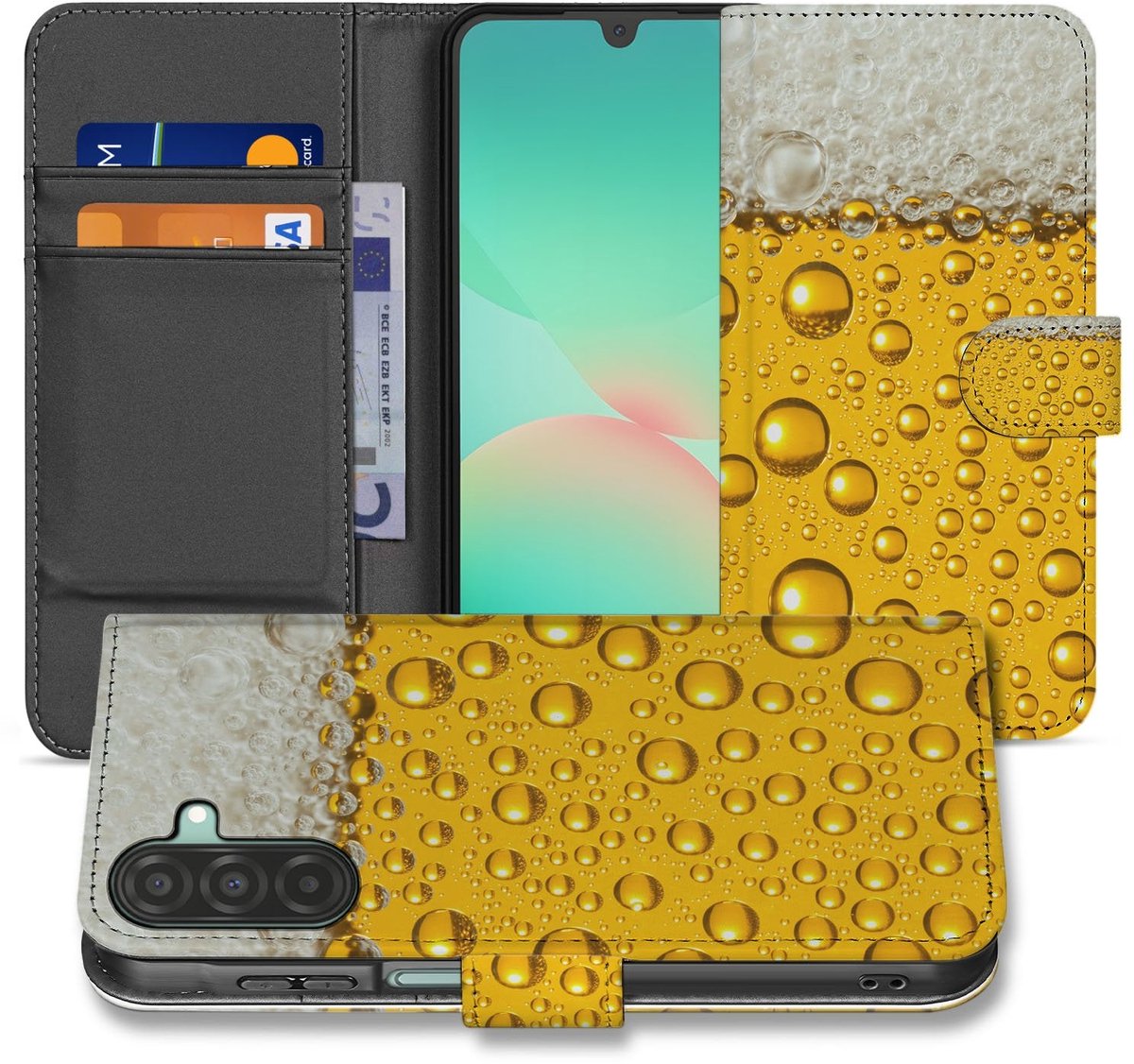 Samsung Galaxy A17 Book Cover Met Bier Print En Magnetische Sluiting