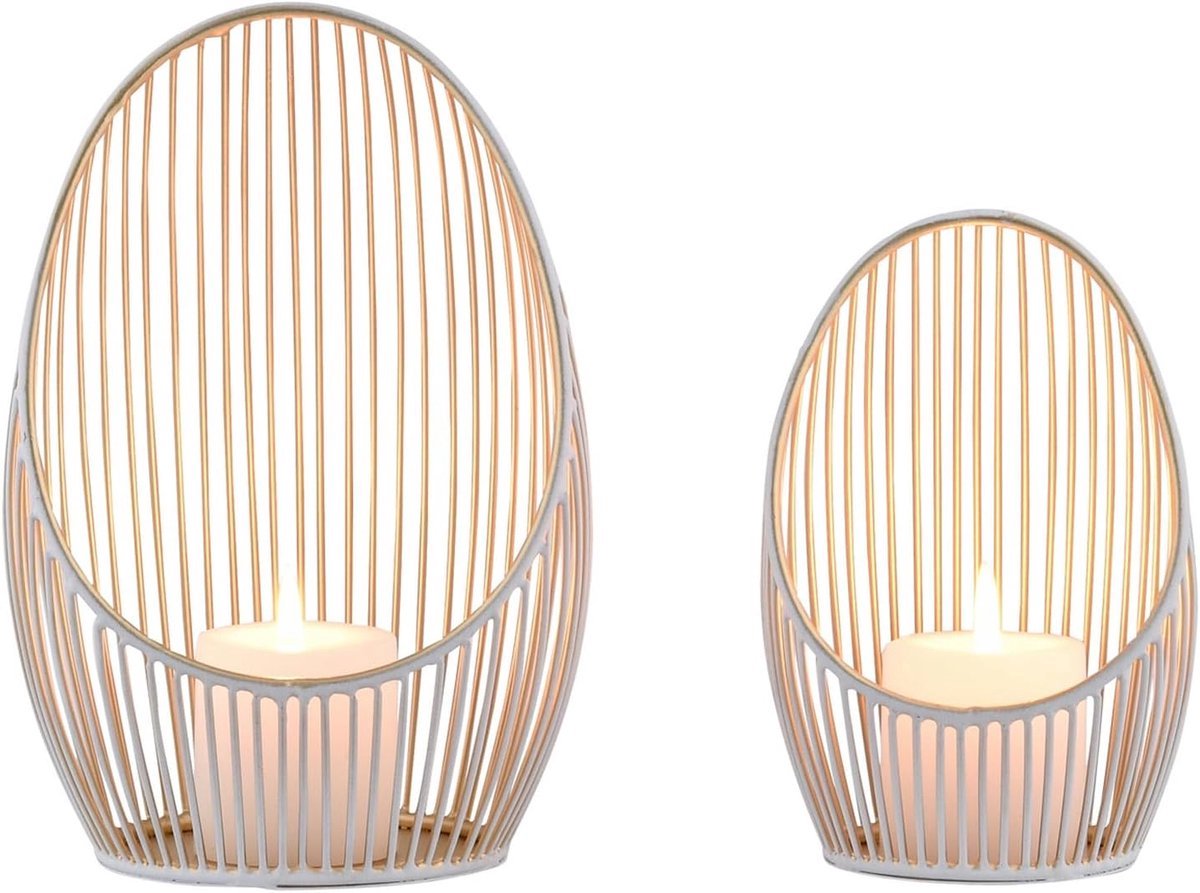 Stunq® Luxe Set van 2 Boheemse Decoratieve Lantaarns voor Binnen en Buiten in Elegante Witte Gouden Afwerking
