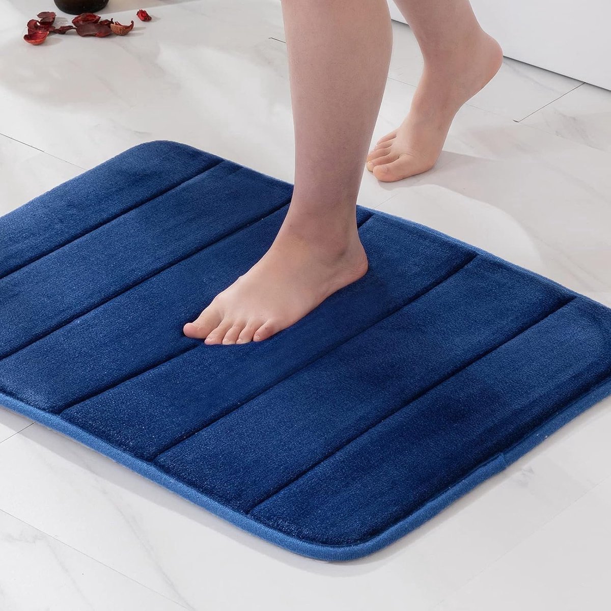 Stunq® Badmat, traagschuim, badkamertapijt, waterabsorberende badmat, traagschuim, douchemat, antislip, wasbaar, voor badkamer, 40 x 60 cm, donkerblauw