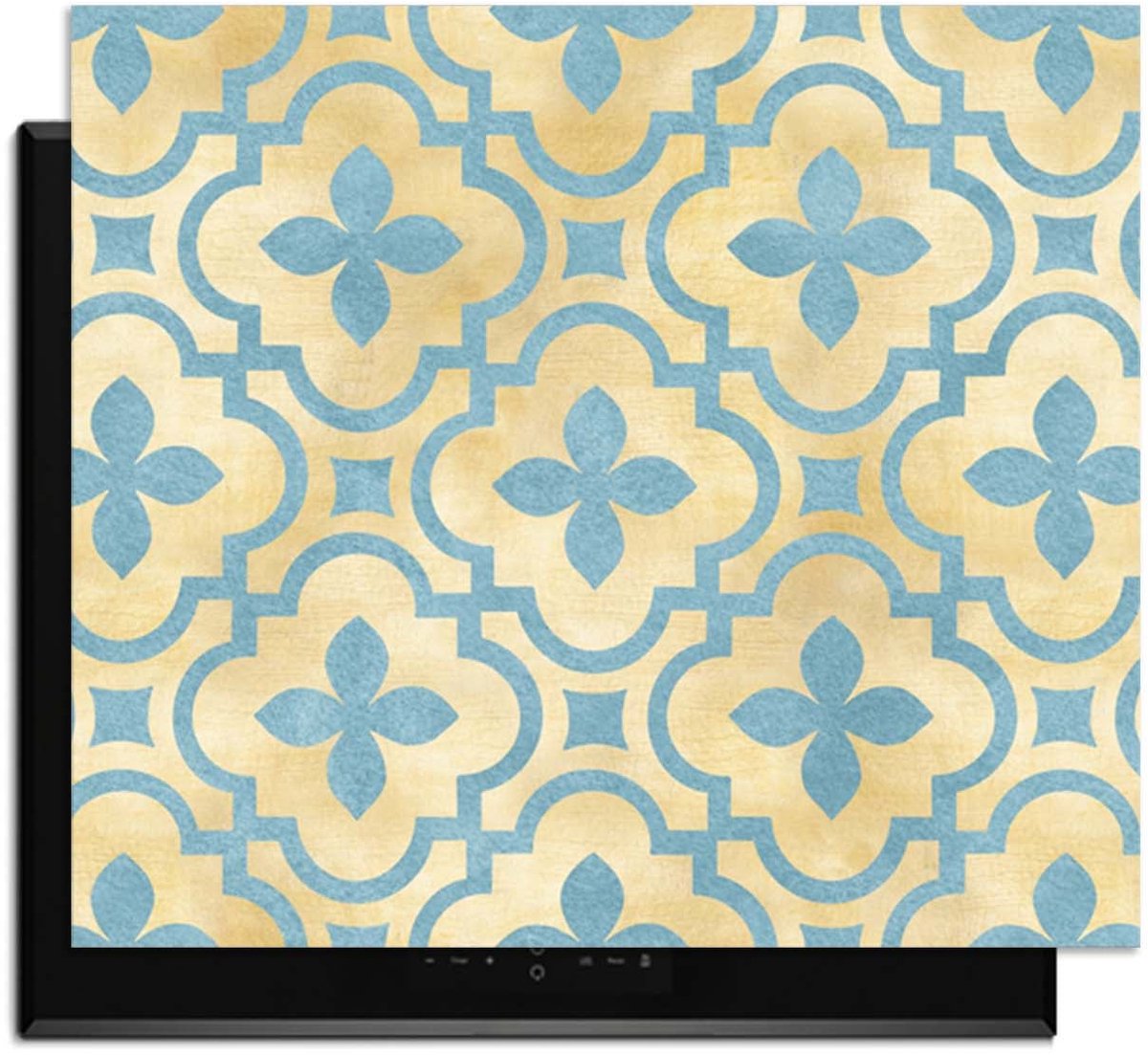 KitchenArt - Soft Azure Blossom - Inductie Beschermer - 52x35 cm - Kookplaat Beschermer - Luxe Afdekplaat Inductieplaat - Anti-slip & Oprolbaar - Beschermmat Inductiekookplaat