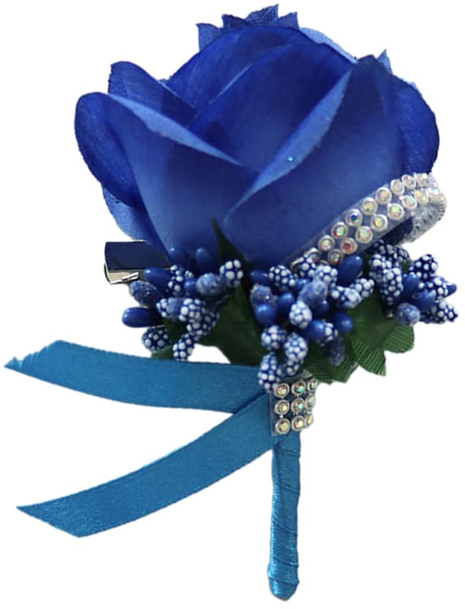 2 stuks bruiloft boutonni鑢ebloemen,boutonni鑢e,bruiloftsaccessoires,kunstmatige rozen,aansteker,bruidegom,bruiloftsaansteker,met clip voor bruid,bruidsmeisjes,gasten,heren en dames,koningsblauw