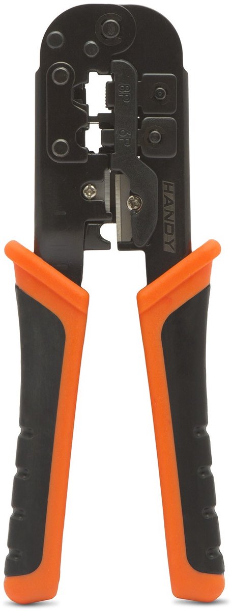 Krimptang Met Knip En Stripfunctie Voor Modulaire Stekkers - Geschikt Voor RJ11 RJ12 En RJ45 (6P En 8P) - Multifunctionele Crimping Tang Van Gehard Staal - Rubberen Handgreep - Lengte 190mm - Verkoopeenheid 1 Stuk [10179]